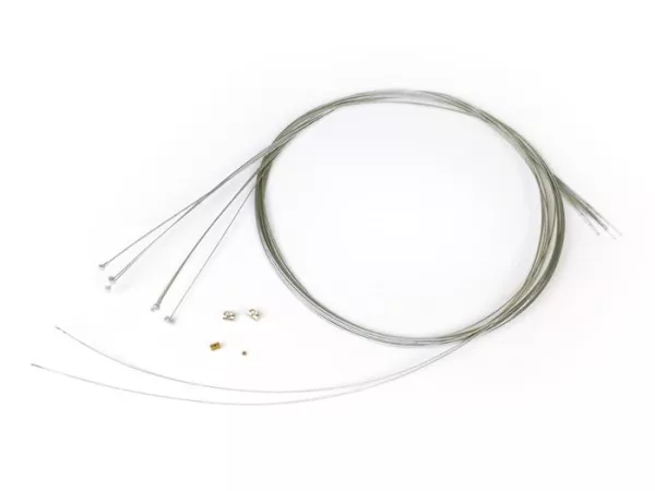Zug-Set universal innen BGM Original Vespa, Lambretta 2x Ø=1,9mm x 2100mm (Nippel Birnentyp, verwendet als Kupplungszug / Bremszug vorne), 2x Ø=1,6mm x 2100mm (Nippel Ø=5,5mm x 7mm, verwendet als Schaltzug), 1x Ø=1,2mm x 2500mm (Nippel Ø=5,5mm x 7mm,