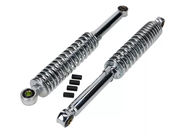 Stoßdämpfer Satz Chrom 360mm 5-fach einstellbar 10mm Buchsen für Kreidler, Zündapp, Hercules, Puch