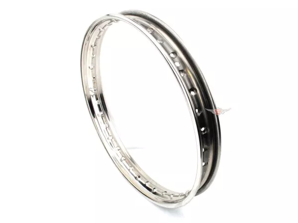 Felge Edelstahl 1,5 x 17 Zoll 36 Löcher 6,5 mm für Kreidler Florett K 54/32 DB, Eiertank, RS, LF, LH, RM, TM, GT RMC, Zündapp KS 50, GTS 50, C 50 Sport, Sport Combinette, Hercules K 50 MK