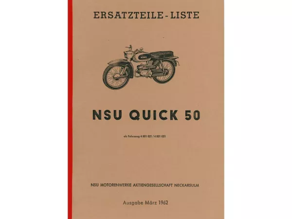 Teilekatalog Nachdruck Quick für NSU Quick50