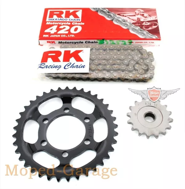 Kettensatz Esjot 1 Satz (3-teilig) 114 Glieder Ritzel Z16, Kettenrad Z37 für Zündapp KS 50 Sport, Zündapp KS 50 Cross, Zündapp KS 50 Super Sport, Zündapp KS 50 WC