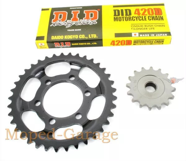 Esjot Kettensatz  Zündapp KS 50 Sport Cross 16 Ritzel 37 Kettenrad