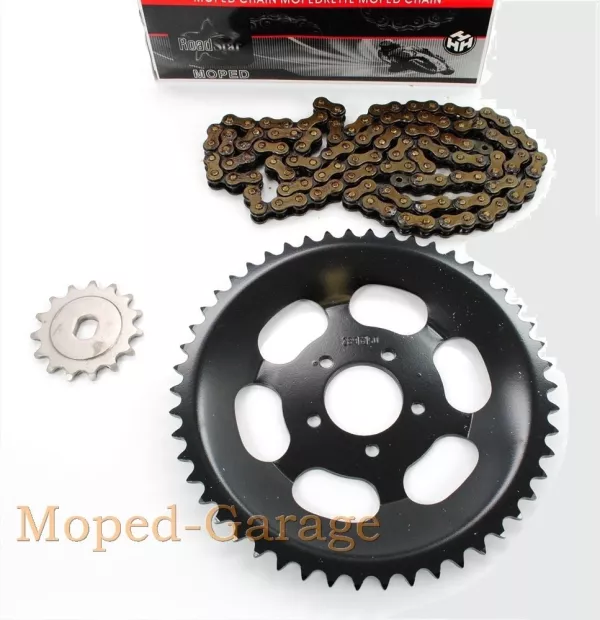 Kettensatz Esjot für Hercules Prima GT GX Kette Satz 50 Kettenrad 15 Ritzel Roadstar Kette