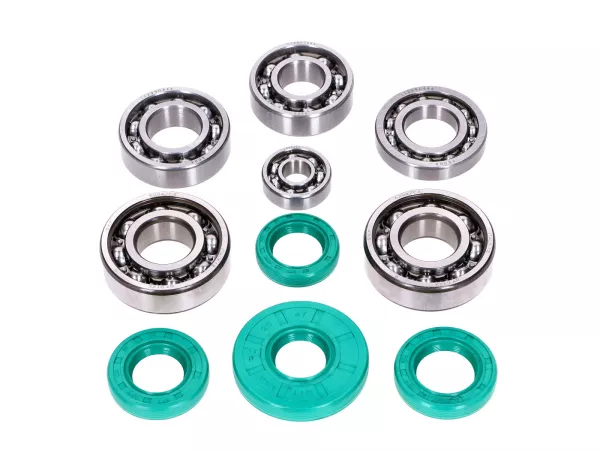 Kugellager Set Schmitt Evolution Metallkäfig C3 FKM grün mit Drallrichtung für Simson M500 Motor