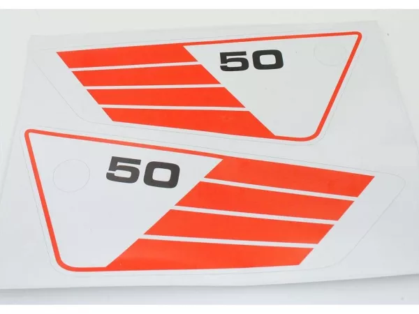 Aufkleber Satz Seitendeckel 50 rot weiß für Yamaha FS1 3E9 3E8, RD 50