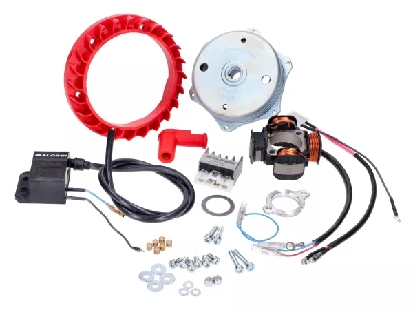 Zündung Set Malossi Power Upgrade auf 12V 90Watt 4-Spulen für Italjet Pack, Piaggio Bravo, Ciao, Grillo, Si, Superbravo Mofa/Moped