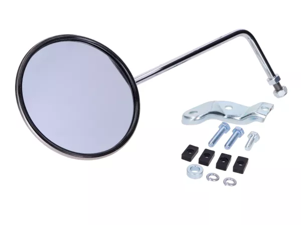 Spiegel mit Halter rund links Edelstahl für Piaggio, Vespa PX Roller