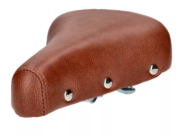 Sitz / Sattel 22mm, gefedert, braun/ chrom mit Nieten