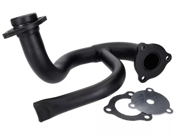 Auspuffkrümmer schwarz mit Staurohr und Drossel für Aprilia SX, RX, Derbi Senda, Gilera RCR, SMT