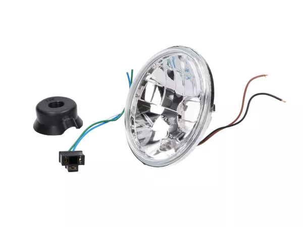 Scheinwerfereinsatz rund Klarglas 12V H4 / HS1 Halogen mit Standlicht für Simson S50, S51, S70
