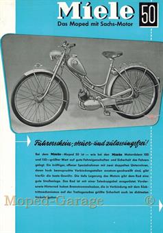 Miele K 50 Moped original Din A 4 Werbung Reklame Flyer Blatt Blau 