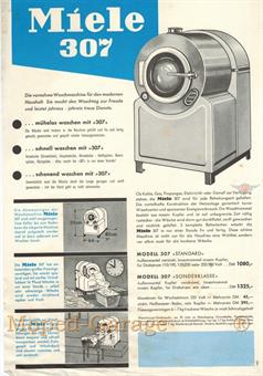 Miele Wasch Maschine 307 original Din A 4 Werbung Reklame Flyer Blatt 1953 