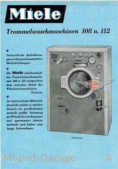 Miele Wasch Maschine Typ 108 112 original Din A4 Werbung Heft Reklame Flyer 50er 