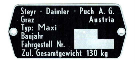 Puch Maxi N Rahmen Typenschild Typ Schild Original 