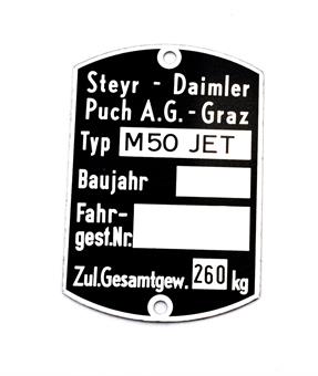 Puch M 50 Jet Rahmen Typenschild Typ Schild Original 