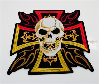 Moped Garage Skull Iron Cross Kutte Patch Aufnäher Jeans Mofa Club Jacke 22cm 