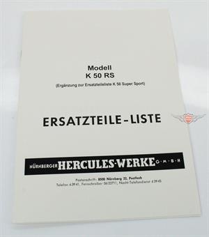 Hercules K 50 RS Ergänzung Ausgabe Ersatzteil Liste Teile Katalog Auspuff Naben 