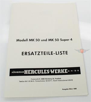 Hercules MK 50 + MK 50 Super 4 Ersatzteil Liste Teile Katalog Ausgabe 1966 