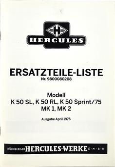 Hercules K 50 RL SL MK 1 MK 2 Sprint Mokick Ersatzteil Liste Teile Katalog 1975 