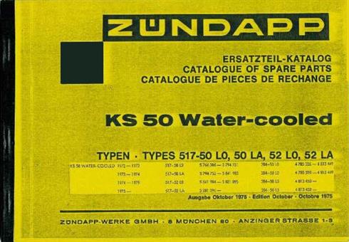 Zündapp KS 50 WC Wassergekühlt Ersatzteil Liste Teile Katalog 