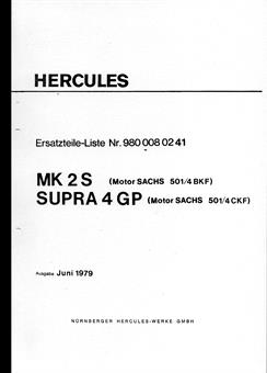 Hercules MK 2 S Supra 4 GP  Ersatzteil Liste Teile Katalog 