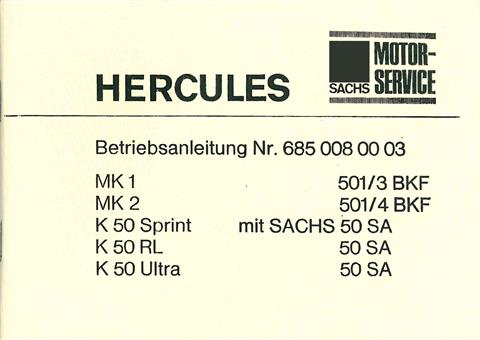 Hercules MK 1 MK 2 K 50 Sprint RL Ultra Bedienungsanleitung Daten Technik Neu 