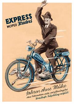 Express Radexi 1 Moped Fahren ohne Mühe Werbe Plakat 50er Jahre 