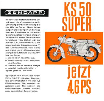 Zündapp "KS50 Super jetzt 4,6PS" original Flyer/Prospekt 